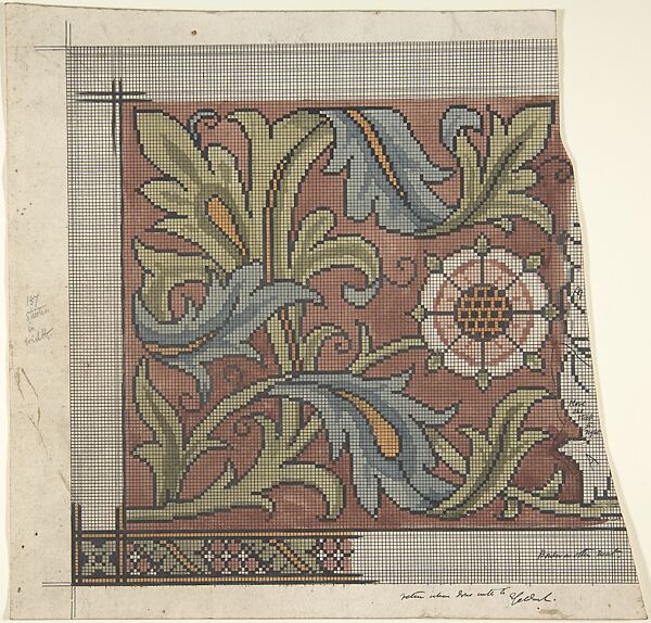 Design for Ecclesiastical Embroidery -- Cross Stitch Pattern, Ernest Geldart (British, London 1848–1929), Watercolor, pen and black ink over graphite 