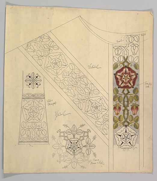 Design for Stole and Maniple, Ernest Geldart (British, London 1848–1929), Graphite, pen and ink with watercolor 