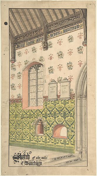 Design for Sanctuary Walls, Ernest Geldart (British, London 1848–1929), Watercolor, pen and black ink over graphite 