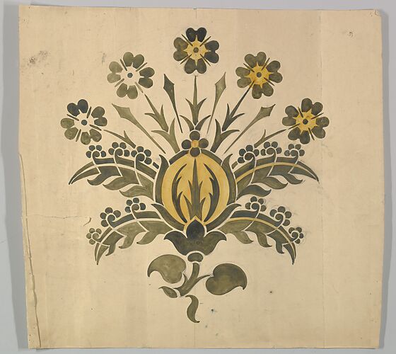 Green and Yellow Stylized Flower for Wall Stencil
