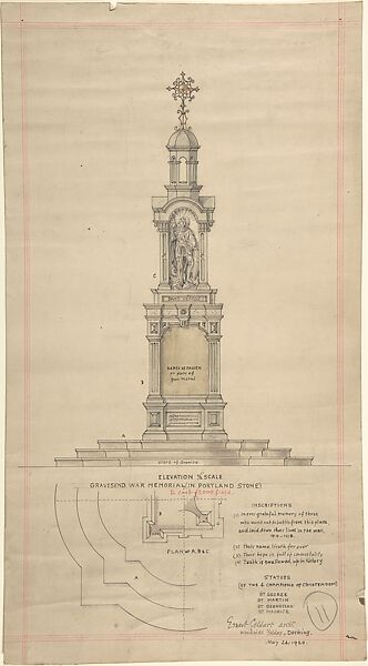 Gravesend War Memorial, Ernest Geldart (British, London 1848–1929), Graphite, pen and ink, brush and wash 