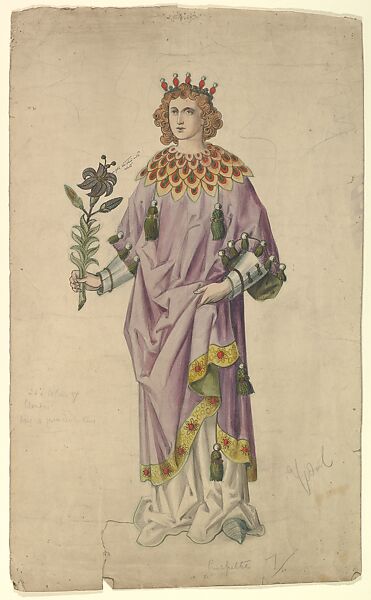Gabriel Holding a Lily, Ernest Geldart (British, London 1848–1929), Graphie, pen and ink and watercolor 