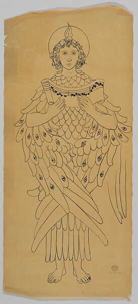 Tracing of an archangel or Seraphim, Ernest Geldart (British, London 1848–1929), Pen and ink 