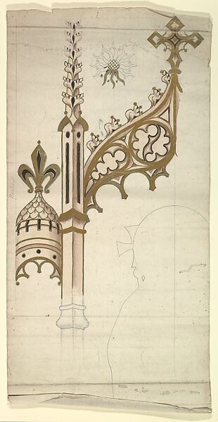 Gothic Canopy, Ernest Geldart (British, London 1848–1929), Graphite, pen and ink and watercolor 