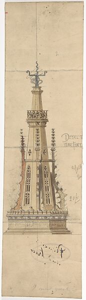 Design for an Oak Font, Ernest Geldart (British, London 1848–1929), Graphite, pen and ink and watercolor 