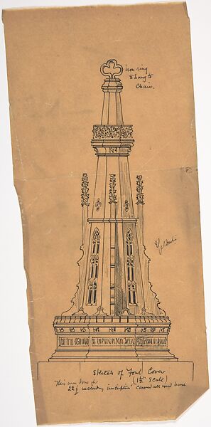 Design for a Font Cover, Ernest Geldart (British, London 1848–1929), Pen and black ink 