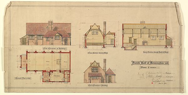 Parrish Hall at Bennington, Hertfordshire, Ernest Geldart (British, London 1848–1929), Pen and in, over graphite, with watercolor 