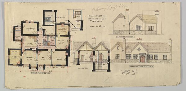 Colonel A. F. Egerton Cottage at Kenmore Perthshire, Ernest Geldart (British, London 1848–1929), Pen and ink, over graphite, with watercolor 