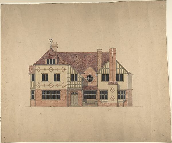 Orange Brick, Half-timbered house, Ernest Geldart (British, London 1848–1929), Pen and ink, over graphite, with watercolor 