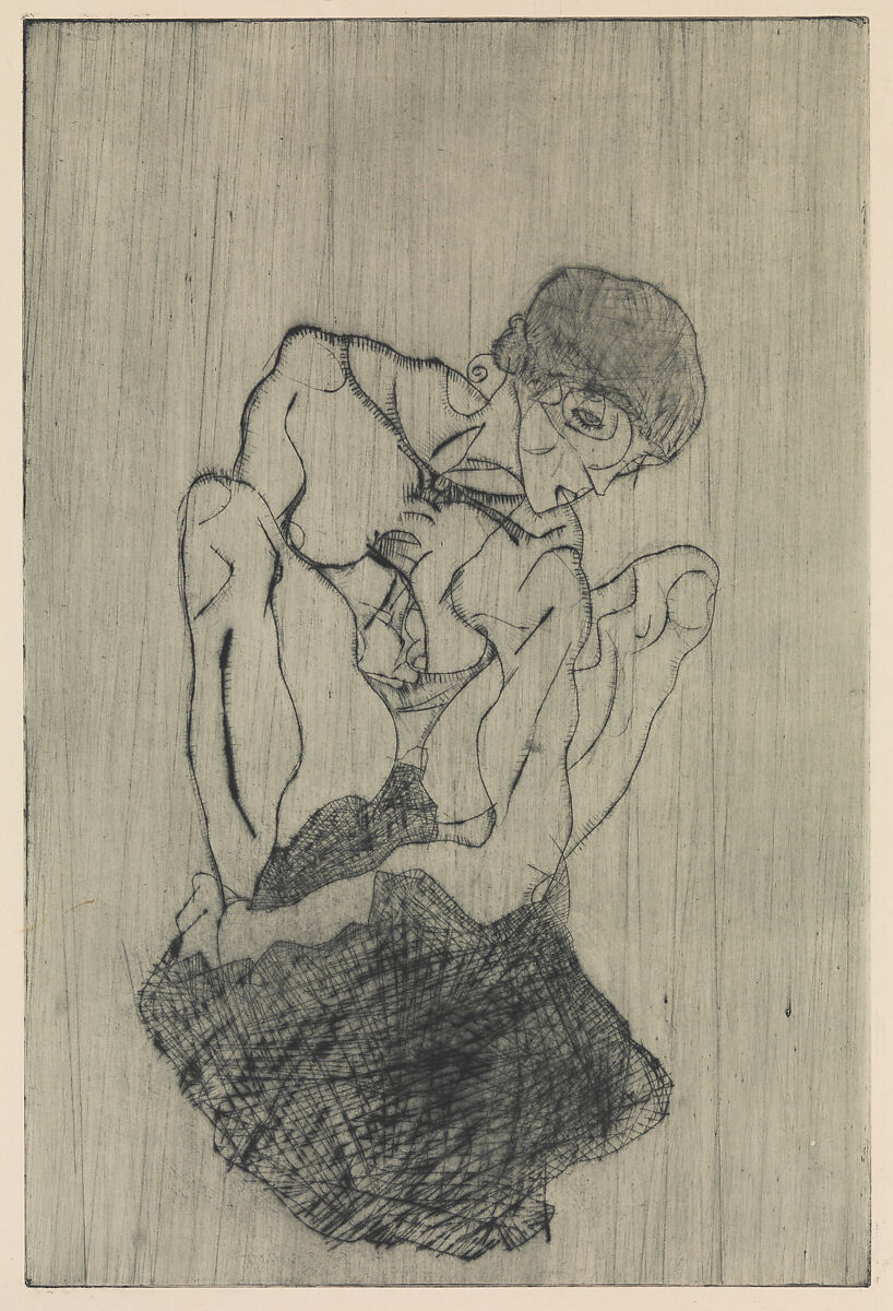 Sorrow, Egon Schiele (Austrian, Tulln 1890–1918 Vienna), Drypoint 