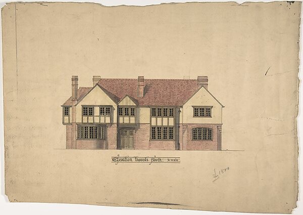 Brick House, Southern Elevation, Ernest Geldart (British, London 1848–1929), Watercolor, pen and black ink over graphite 