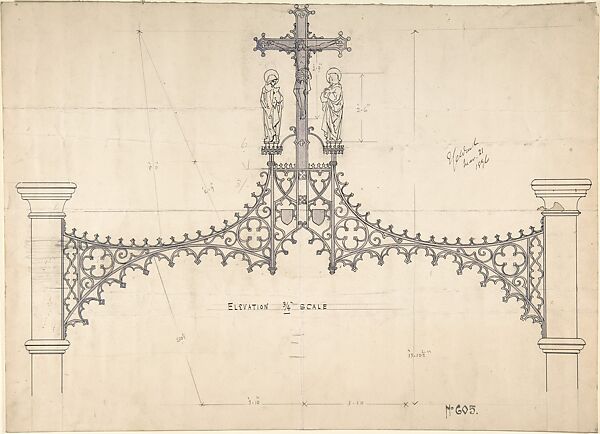 Rood and screen, Ernest Geldart (British, London 1848–1929), Pen and ink over graphite 