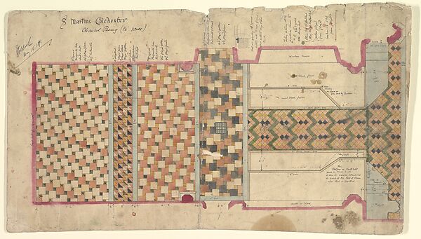 St. Martins Colchester, Chancel Paving, Ernest Geldart (British, London 1848–1929), Pen and ink, over graphite, with watercolor 