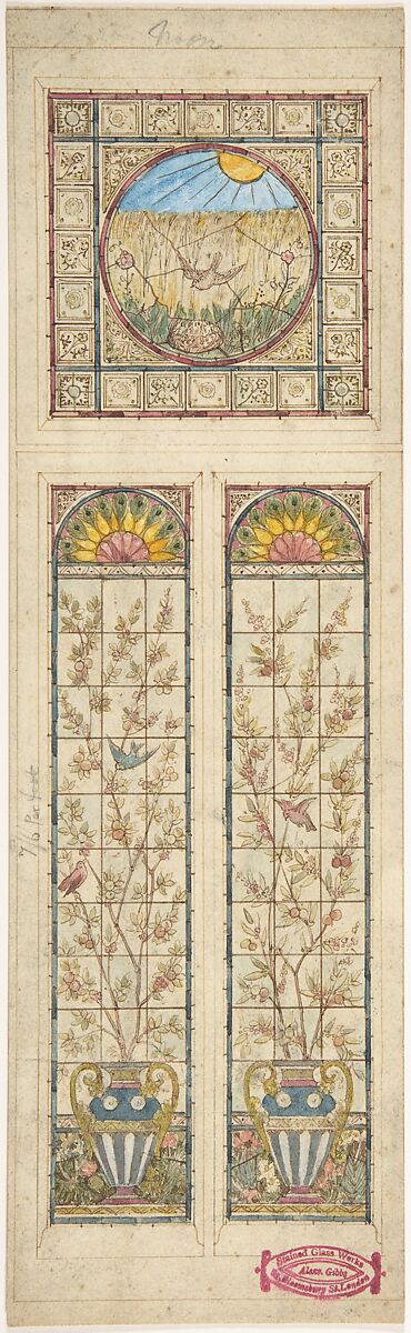 Design for a stained glass window, Alexander Gibbs (British, 1832–1886), Watercolor, pen and brown ink, over graphite 