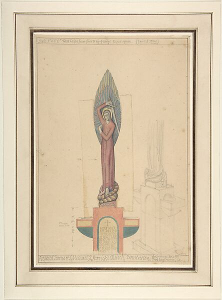 Proposed Statue of St. Michael for St. Patrick's Church, Dumbarton, Eric Gill (British, Brighton, Sussex 1882–1940 Uxbridge, London), Graphite and watercolor 