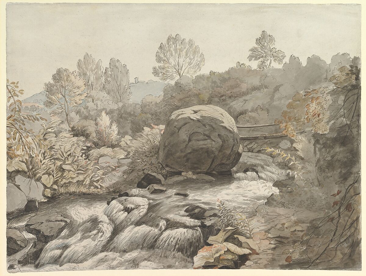 A Rocky Stream, Italy, Samuel Woodforde (British, Castle Cary, Somerset 1763–1817 Ferrara, Italy), Watercolor, pen and gray ink, over graphite 