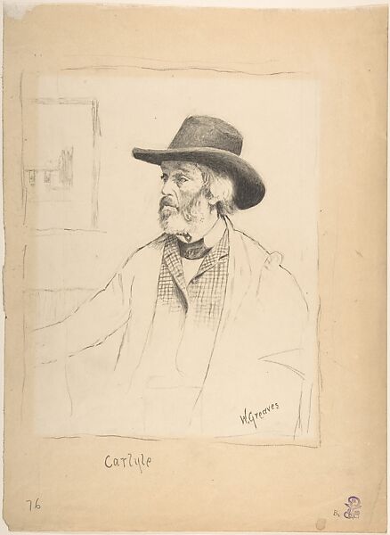 Portrait of Thomas Carlyle, Walter Greaves (British, London 1841–1930 London), Brush and black ink wash, over graphite 
