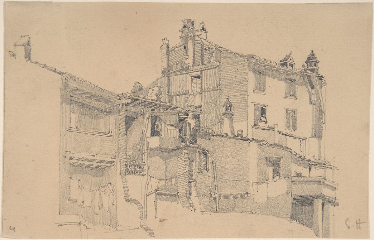 Houses on the Tiber, Sir Francis Seymour Haden (British, London 1818–1910 Bramdean, Hampshire), Graphite 