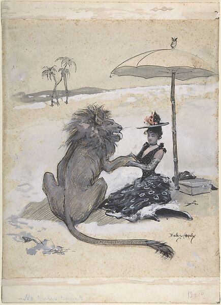 The Lion in Love, Dudley Hardy (British, Sheffield, Yorkshire 1867–1922 London), Pen and black ink, brush and wash, watercolor and gouache (bodycolor) 