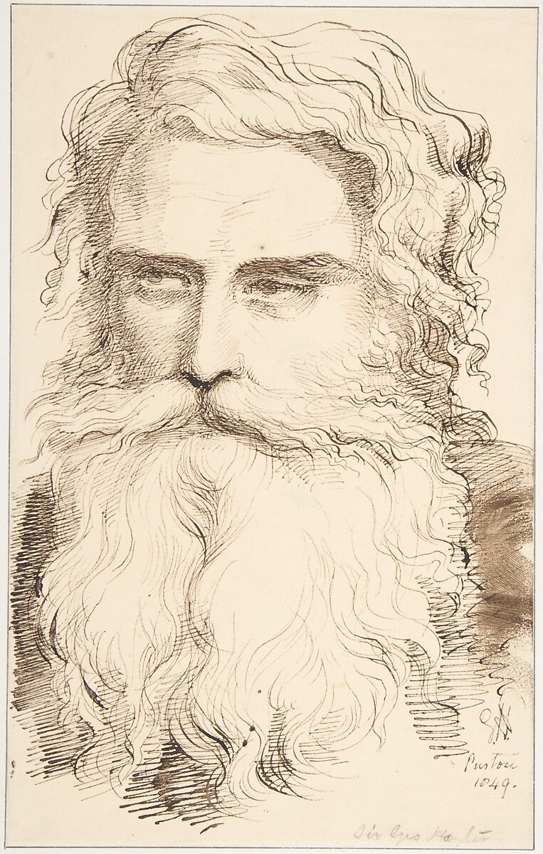 Head of a Bearded Old Man, Sir George Hayter (British, London 1792–1871 London), Pen and brown ink, brush and brown wash 