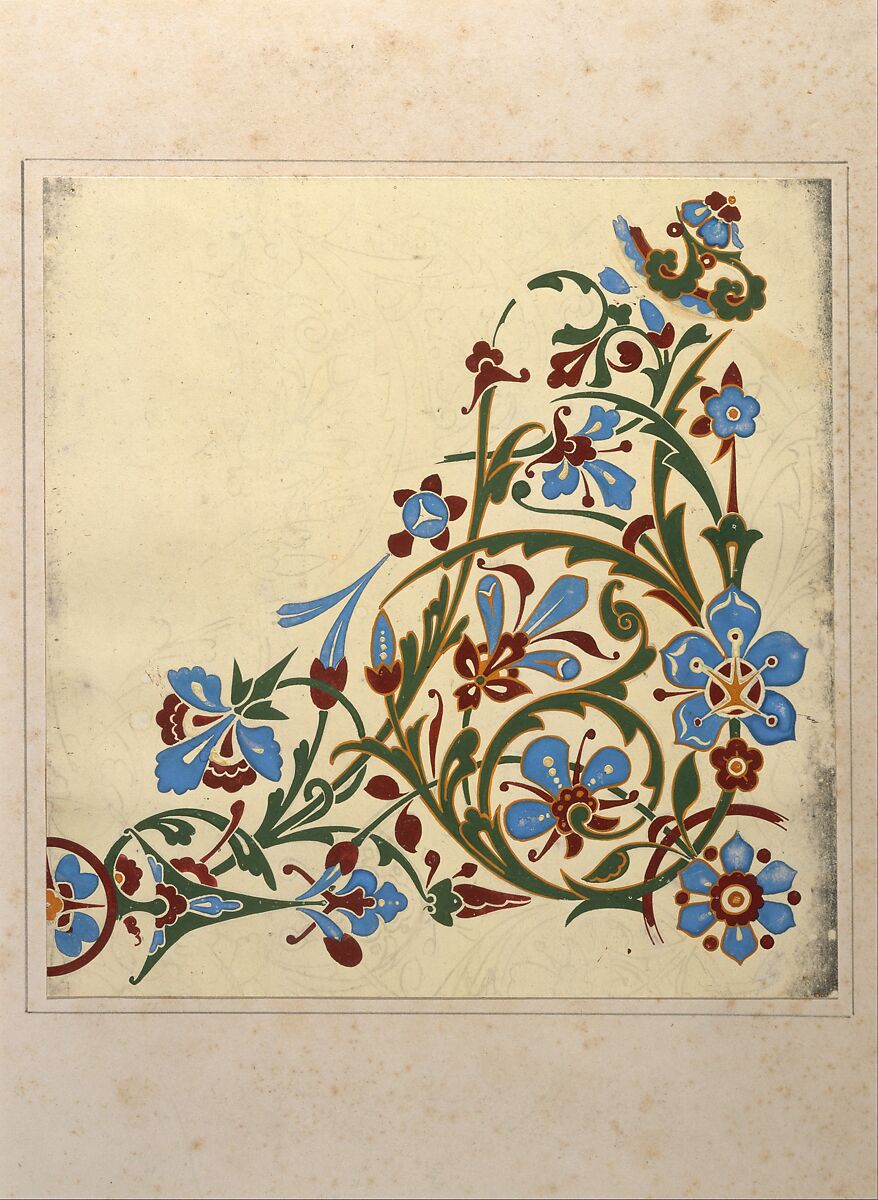 Design for a Floral Pattern, Christopher Dresser (British, Glasgow, Scotland 1834–1904 Mulhouse), Graphite, ink and gouache (bodycolor)