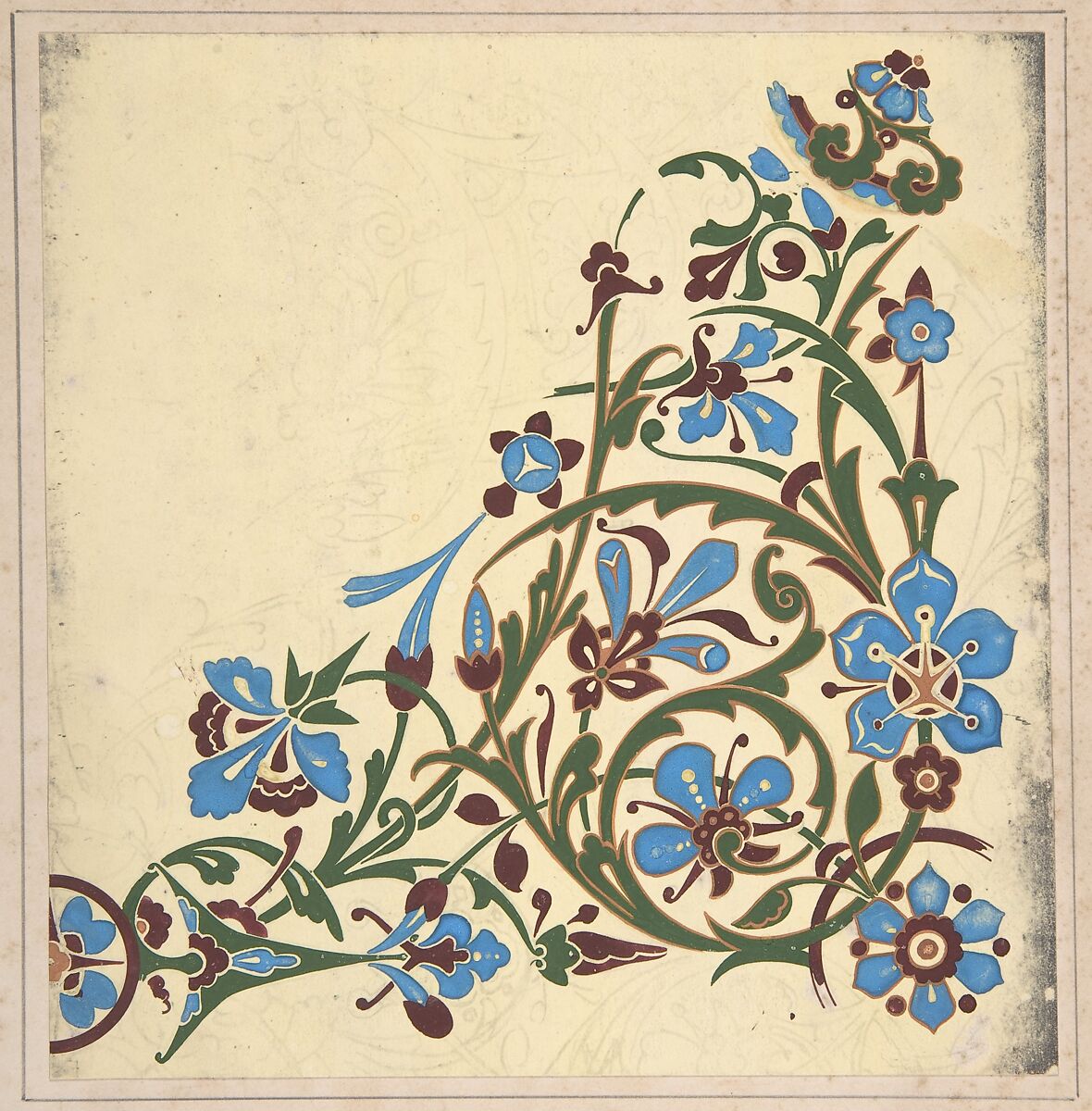 Design for a Floral Pattern, Christopher Dresser (British, Glasgow, Scotland 1834–1904 Mulhouse), Graphite, ink and gouache (bodycolor) 