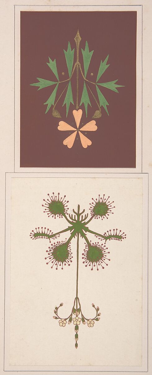 Two design drawings, Christopher Dresser (British, Glasgow, Scotland 1834–1904 Mulhouse), Graphite, ink, and gouache (bodycolor) 