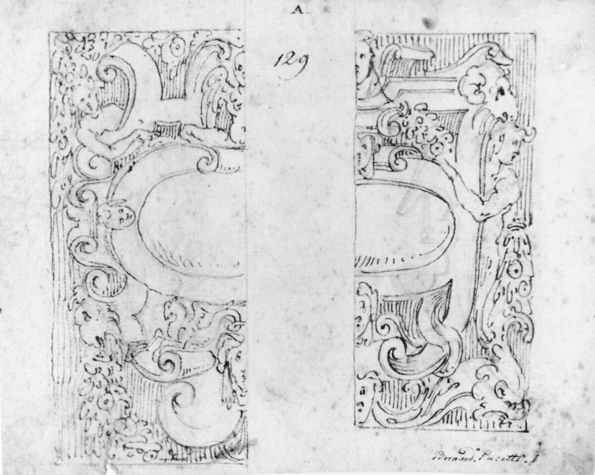 Designs for Cartouche (recto and verso), Ascribed to Bernardino Poccetti (Italian, San Marino di Valdelsa 1548–1612 Florence), Pen and brown ink, over leadpoint or black chalk