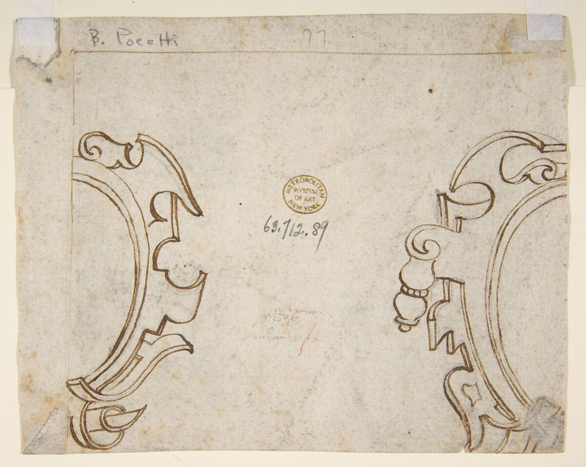 Designs for Cartouche (recto and verso), Ascribed to Bernardino Poccetti (Italian, San Marino di Valdelsa 1548–1612 Florence), Pen and brown ink, over leadpoint or black chalk