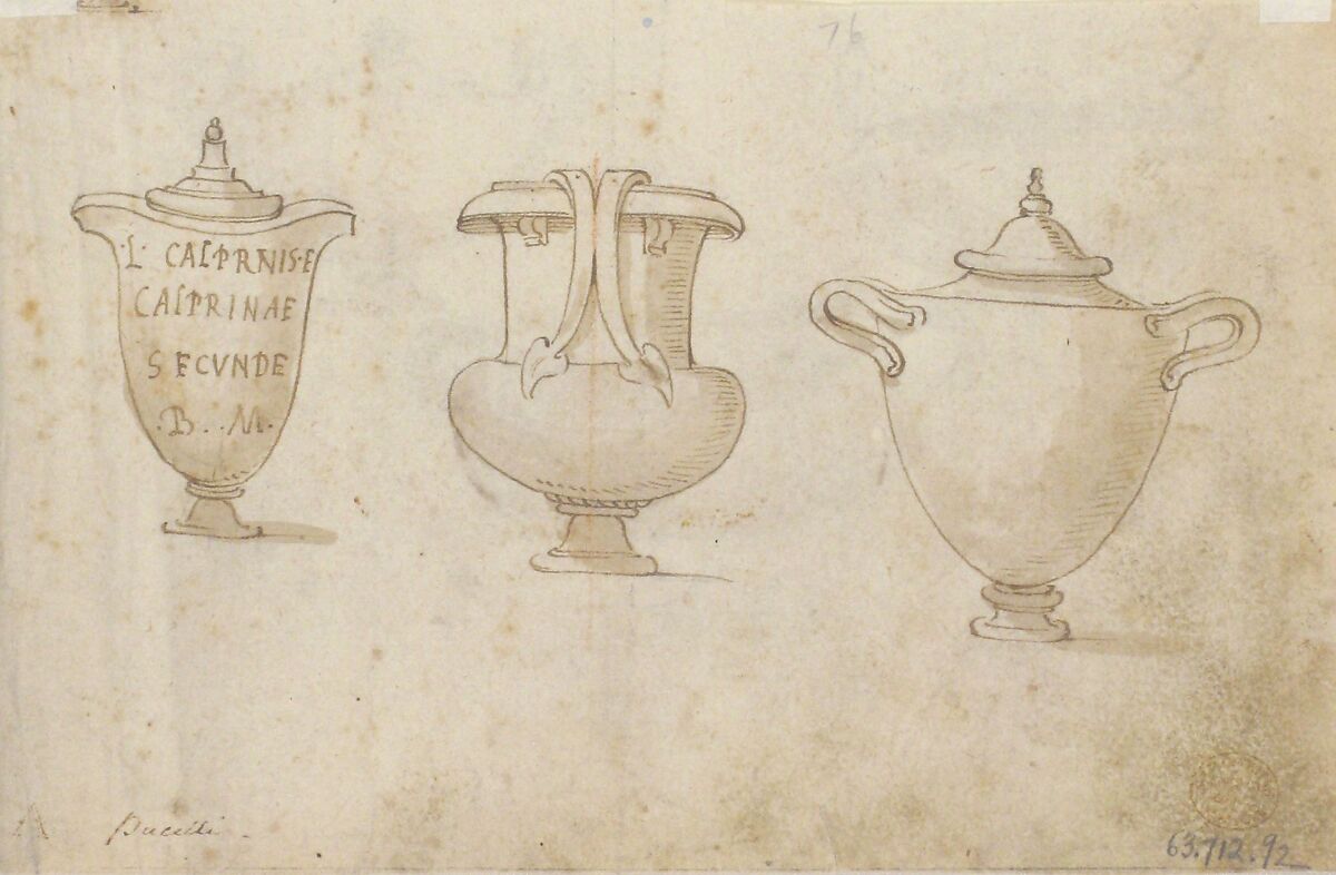 Ornamental Designs After Antique Vases, After Bernardino Poccetti (Italian, San Marino di Valdelsa 1548–1612 Florence), Pen and brown ink, brush and brown wash