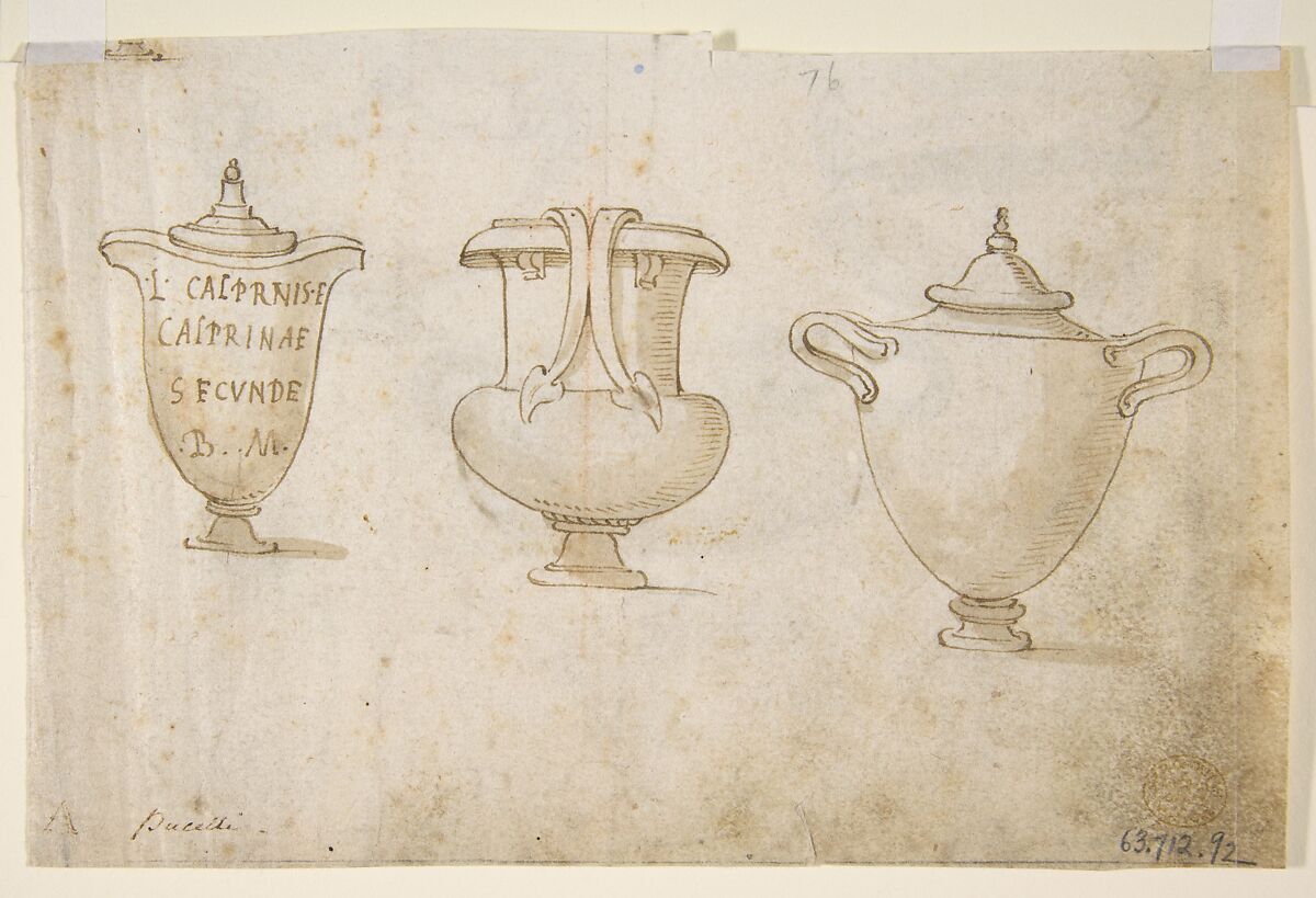 Ornamental Designs After Antique Vases, After Bernardino Poccetti (Italian, San Marino di Valdelsa 1548–1612 Florence), Pen and brown ink, brush and brown wash