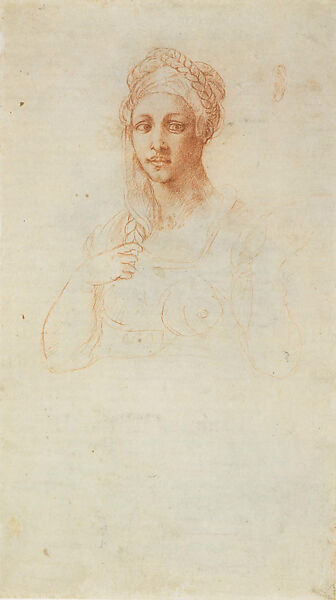 The Fall of Phaeton (recto); Female Half-Length Figure (verso), Michelangelo Buonarroti (Italian, Caprese 1475–1564 Rome), Black chalk (recto); red chalk (verso) 