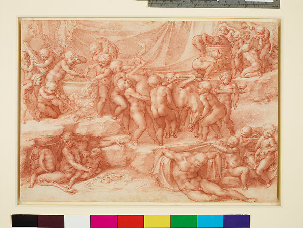 A Bacchanal of Children, Michelangelo Buonarroti (Italian, Caprese 1475–1564 Rome), Red chalk 