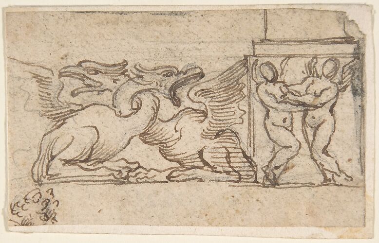 Ornamental Design of Winged Female Figures and Dragons