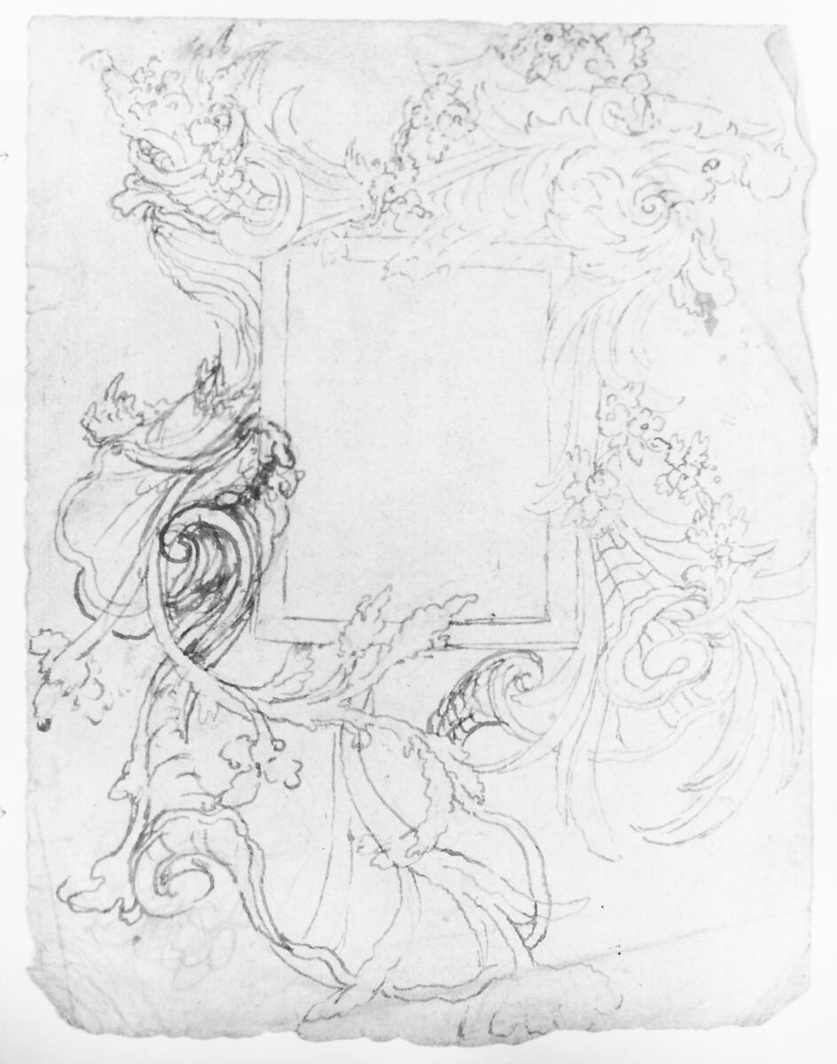 Design for a Cartouche (recto); Design for a Cartouche (verso), Anonymous, Italian, 16th to early 17th century, Pen and brown ink, over leadpoint or black chalk