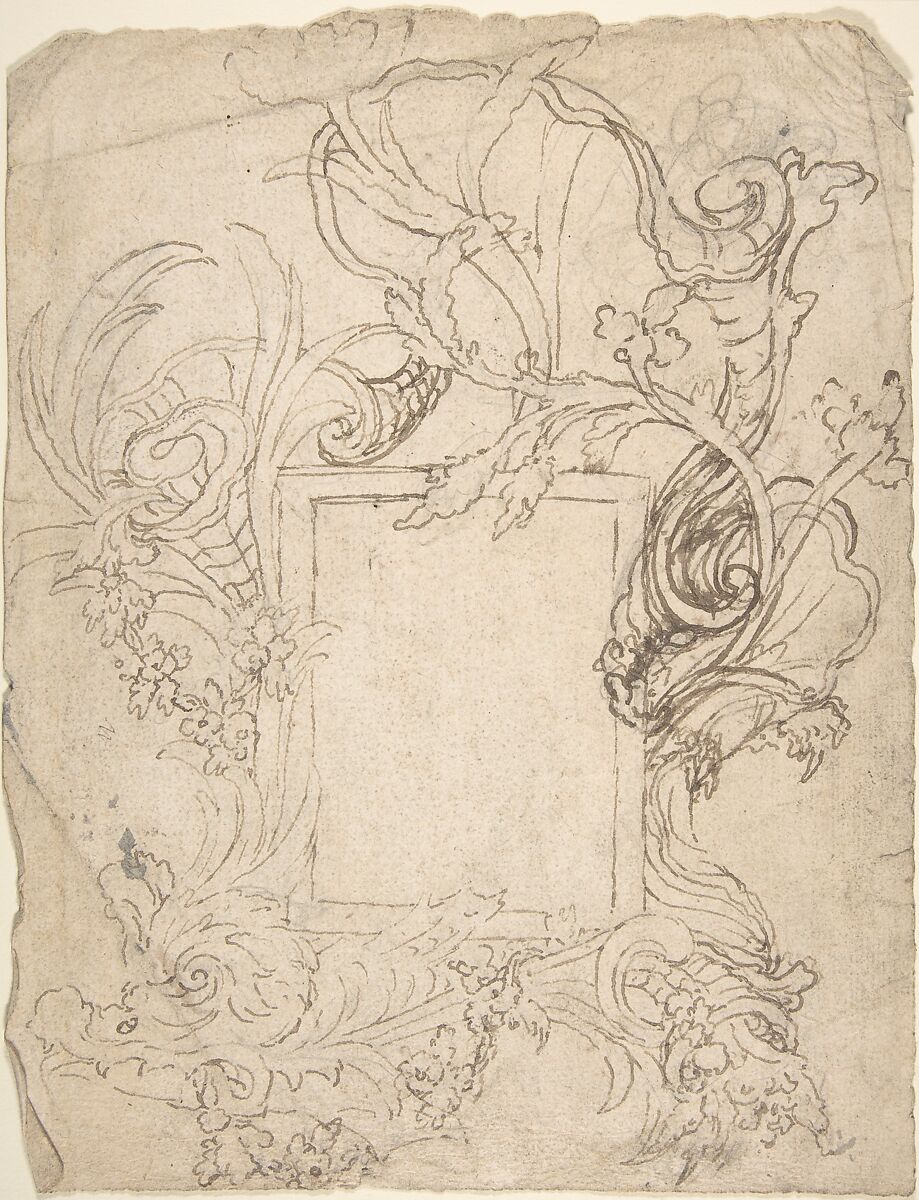 Design for a Cartouche (recto); Design for a Cartouche (verso), Anonymous, Italian, 16th to early 17th century, Pen and brown ink, over leadpoint or black chalk 