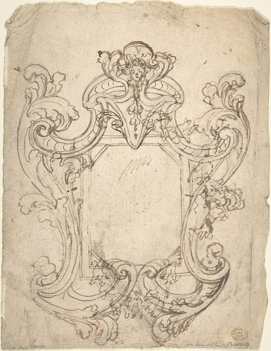 Design for a Cartouche (recto); Design for a Cartouche (verso), Anonymous, Italian, 16th to early 17th century, Pen and brown ink, over leadpoint or black chalk