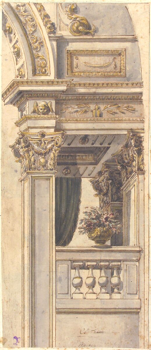 Design for a Pediment with Putti and a Blank Escutcheon, Anonymous, Italian, Piedmontese, 18th century, Pen and brown ink, brush and gray wash, over leadpoint; some lines constructed with a ruler; some traces of red chalk