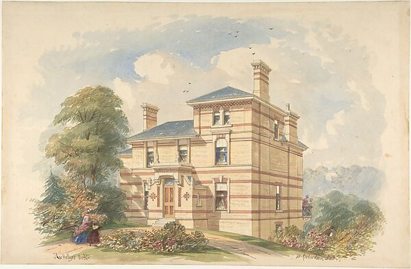 Design for a Suburban Villa (Perspective), Thomas Hellyer (British, 19th century), Watercolor and graphite 