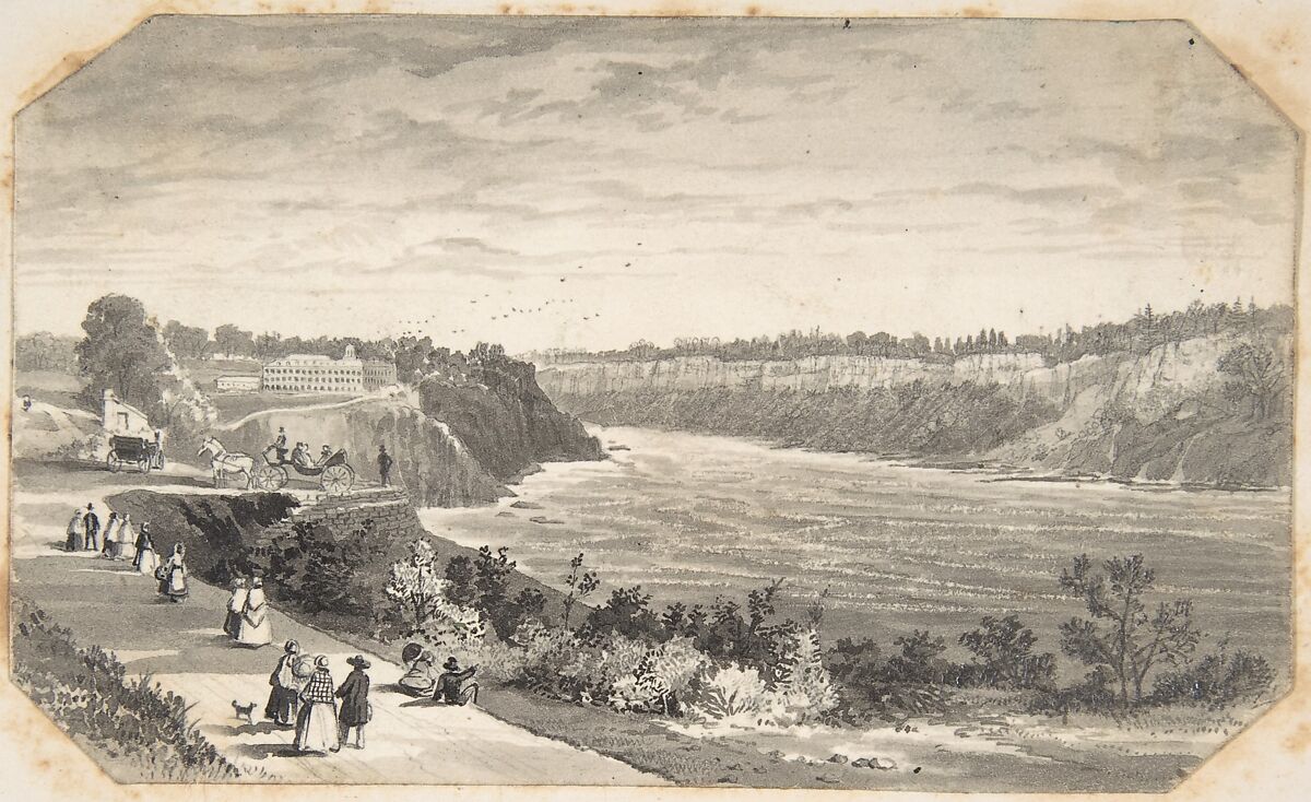View of a river with a promenade, David Octavius Hill (British, Perth, Scotland 1802–1870 Edinburgh, Scotland), Pen and black ink, brush and wash, over graphite 