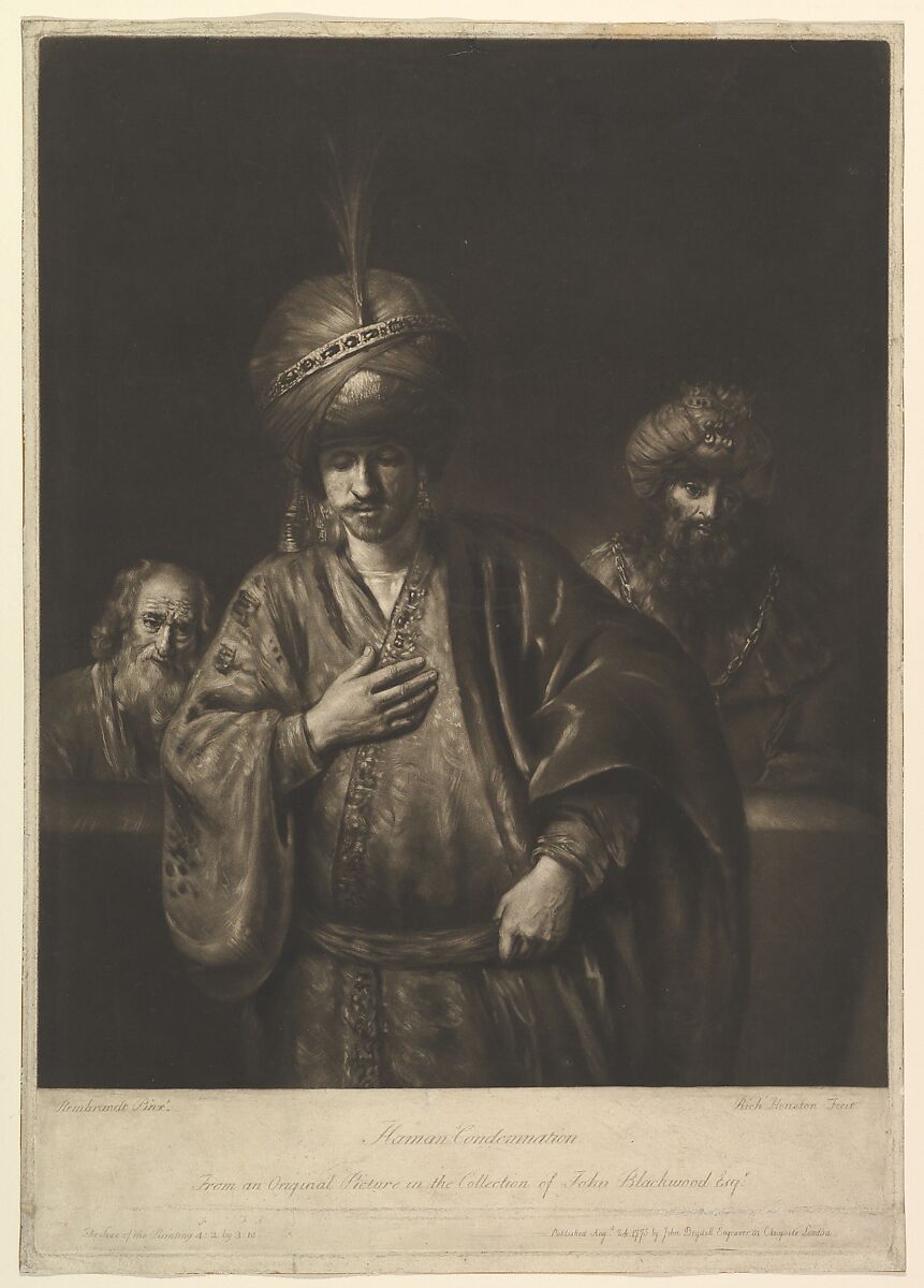 Haman's Condemnation, Richard Houston (Irish, Dublin 1721/22–1775 London), Mezzotint; scratched letter state 