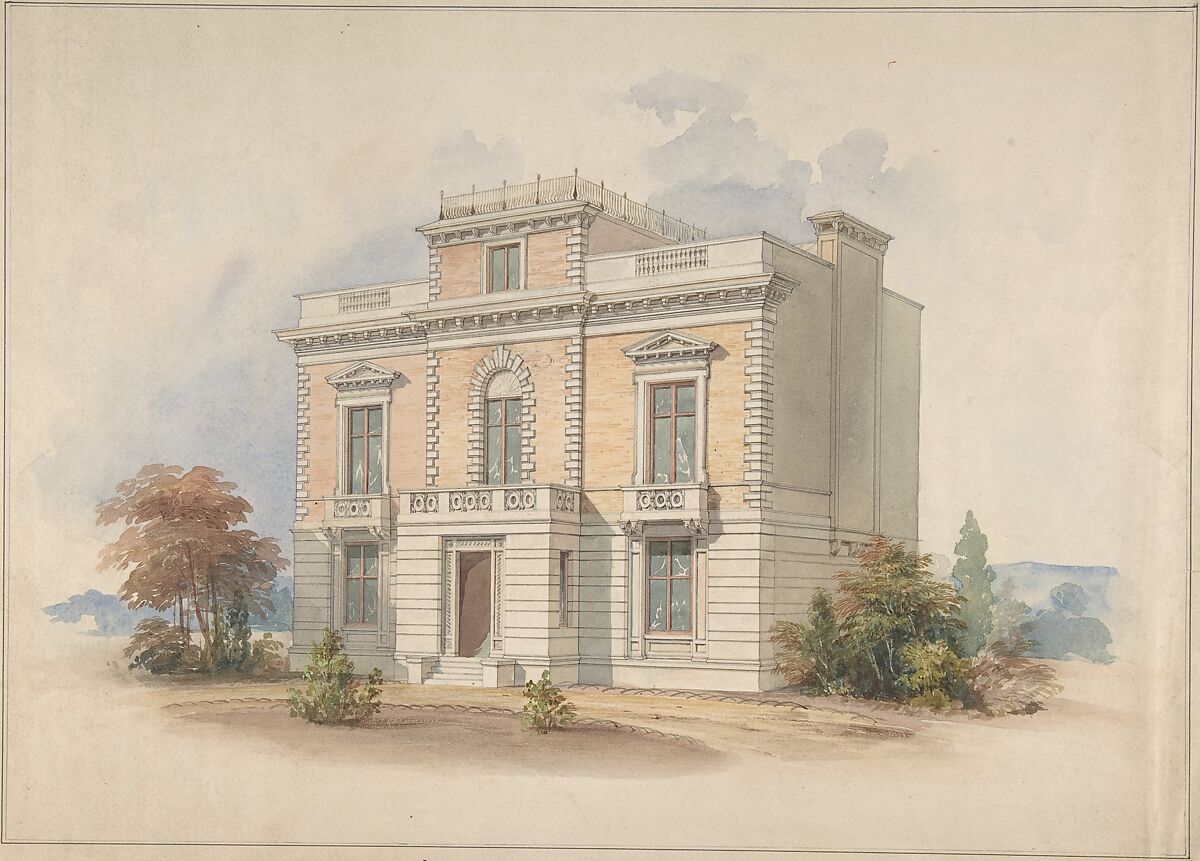 An Italianate Villa, Henry Edward Kendall Jr. (British, ca. 1805–1885), Watercolor, pen and black ink 