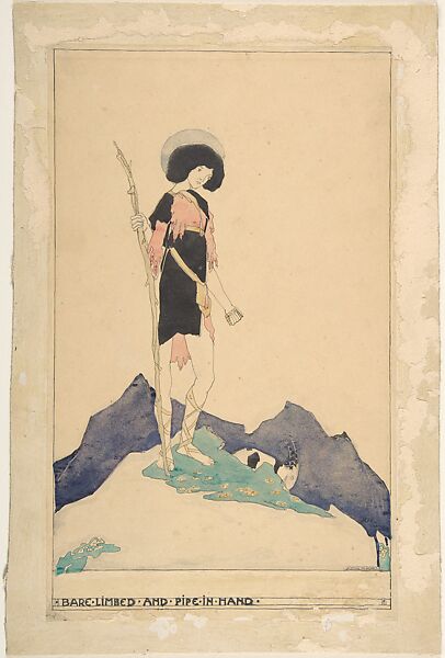 "Bare-limbed and Pipe in Hand..." – The Young King, Jessie Marion King (British, New Kilpatrick, Dunbartonshire, Scotland 1875–1949 Kirkcudbright), Watercolor, pen and black ink 