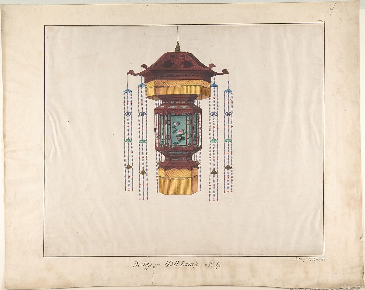 Design for Hall Lamp No.9, Lamqua (Chinese, 19th century), Watercolor 