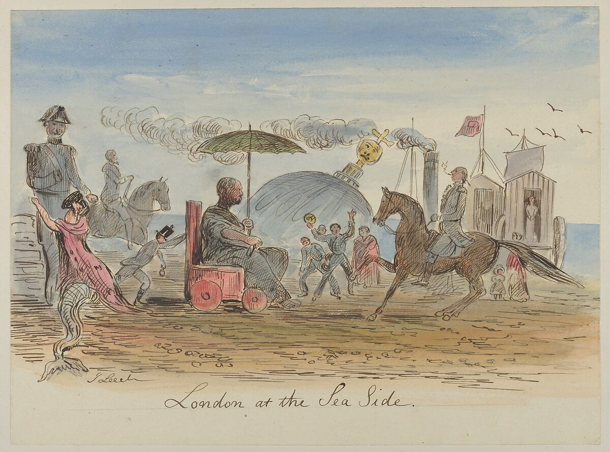 London at the Sea Side, John Leech (British, London 1817–1864 London), Watercolor, pen and brown ink 
