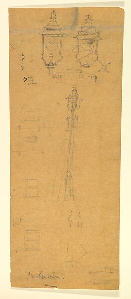 Studies of a Lamp Standard, Sir Edwin Landseer Lutyens (British, London 1869–1944 London), Graphite 
