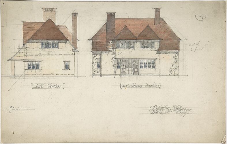 South Elevation and East or Entrance Elevation of a House