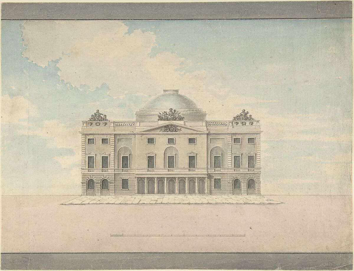 Design for the Facade of a Theater (Perspective), Charles Middleton (British, 1756–1818), Watercolor over pen and black ink 
