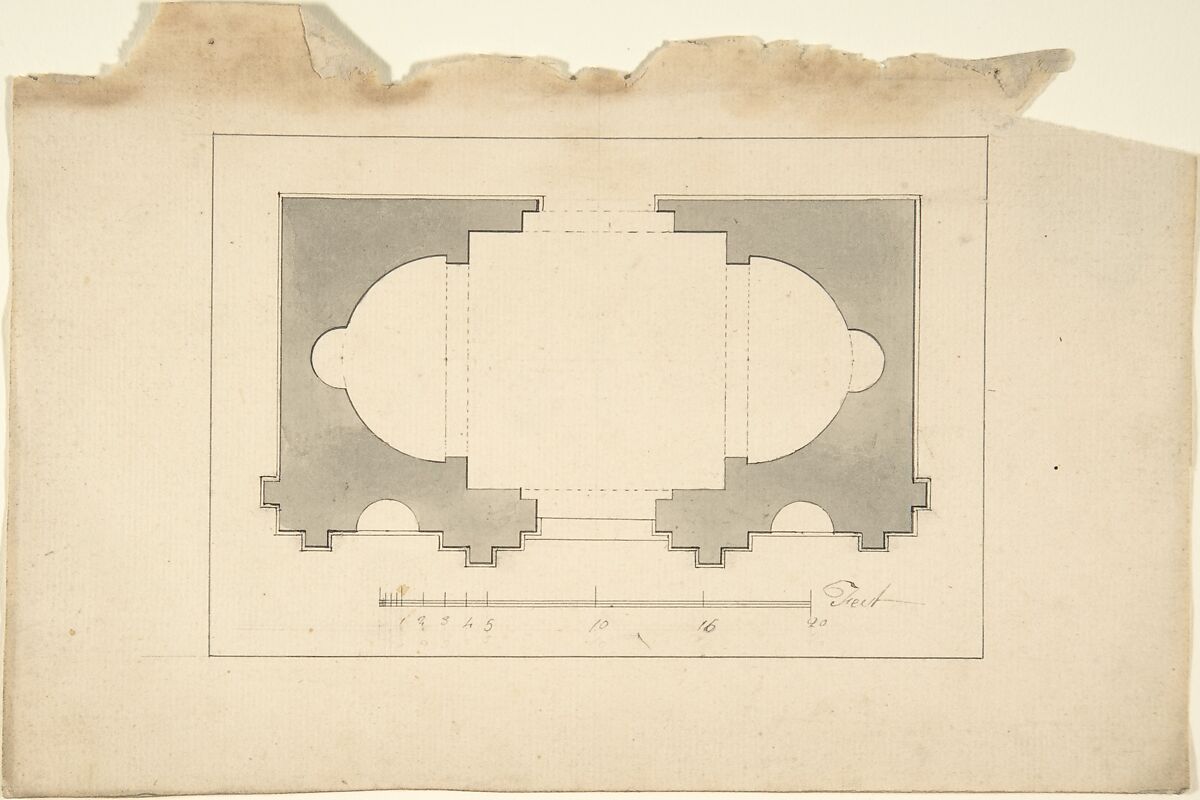 Plan for Garden Pavilion, After Robert Morris (British, Twickenham, Surrey ca. 1701–1754 London), Pen and black ink, brush and gray wash 