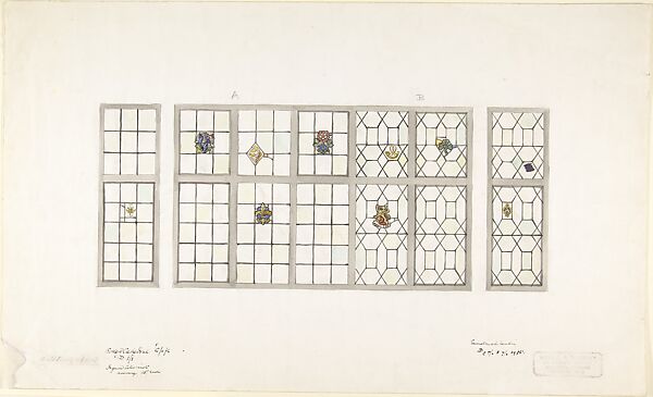Design for Leaded Windows with Colored Inserts, Morris &amp; Company, Watercolor over graphite 